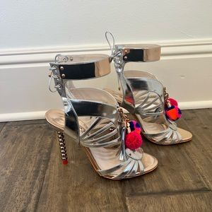 SOLD! Sophia Webster Metallic Silver Mirrored Leather Yasmina Pom Pom